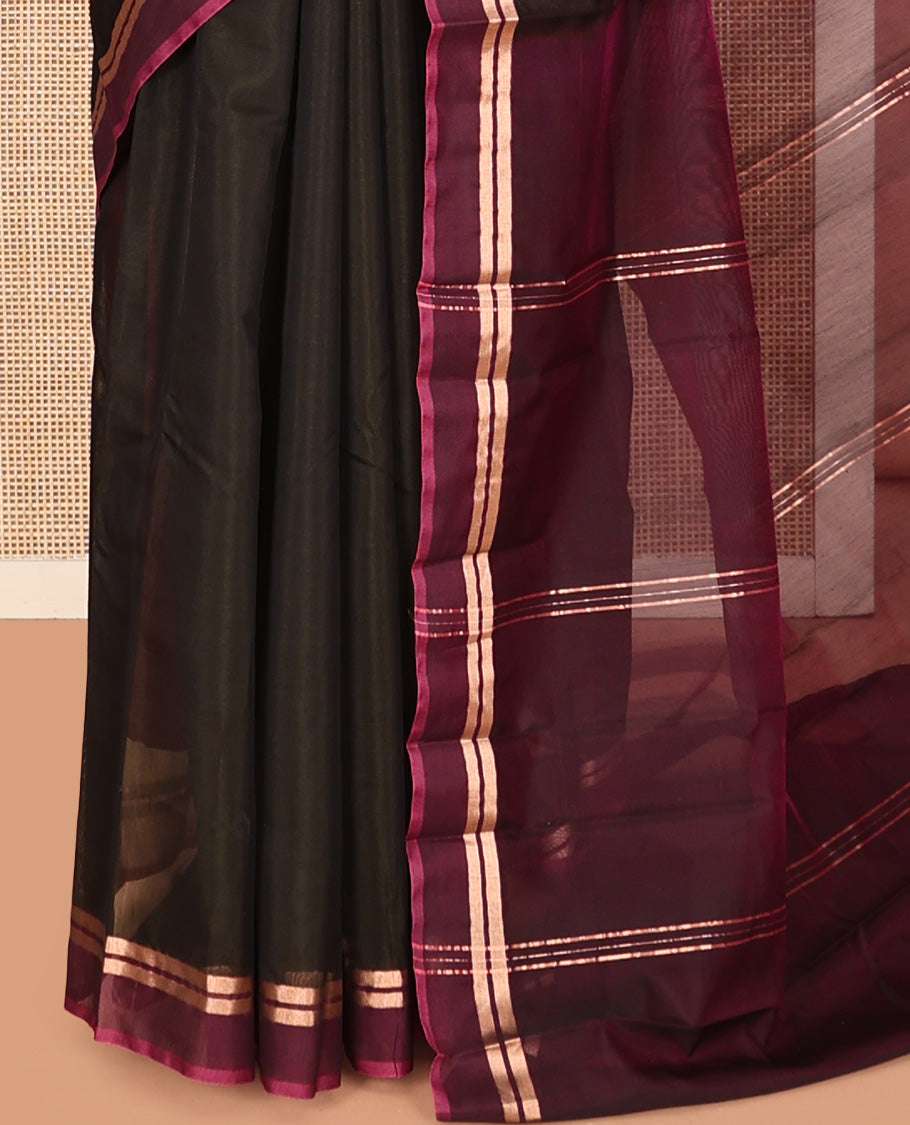 Brown Plain Silk Cotton Saree