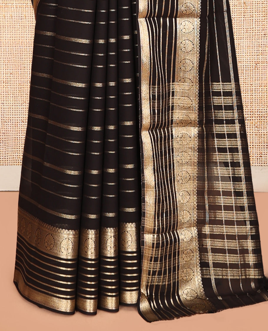 Black Semi Mysore Silk Saree