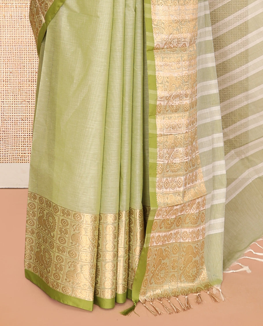 Pale Green Plain Chettinad Cotton Saree