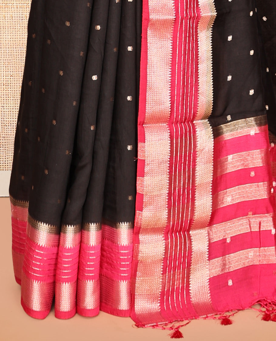 Black Assam Silk Saree