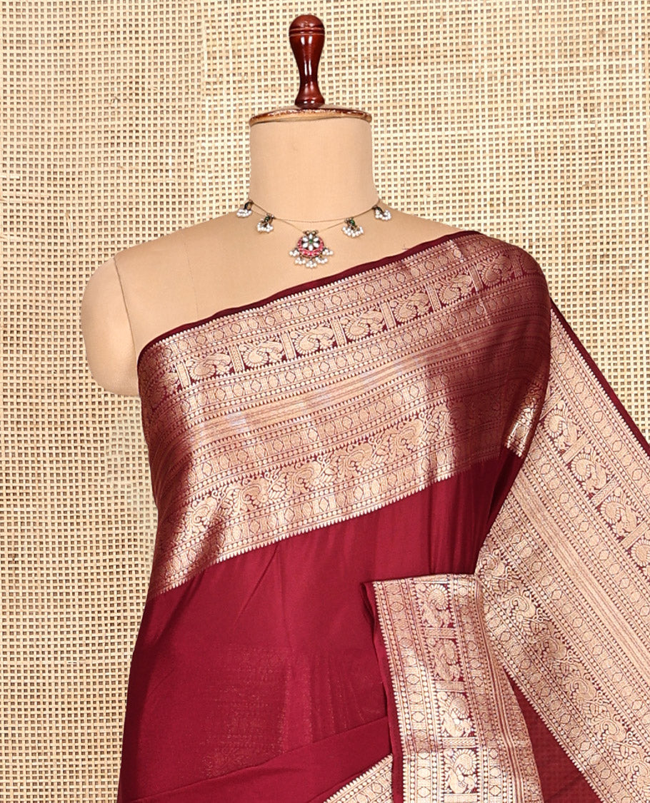 Wine Plain Semi-Mysore Silk Saree