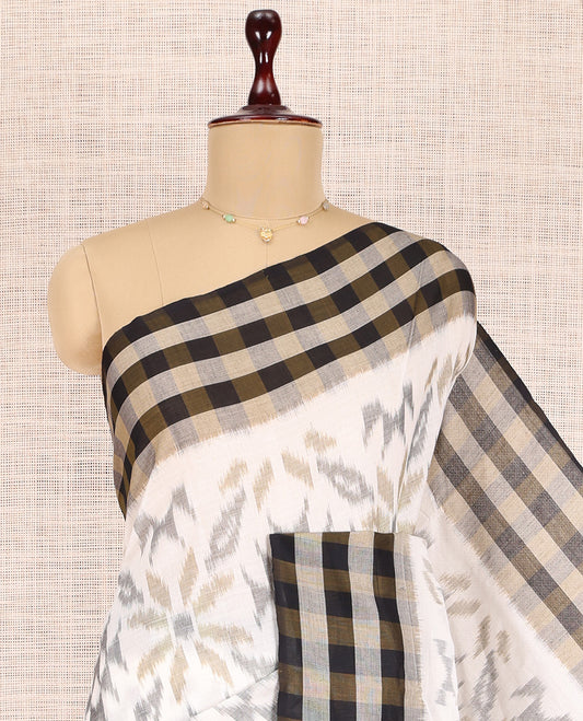 Cream Pochampally Ikat Cotton Saree