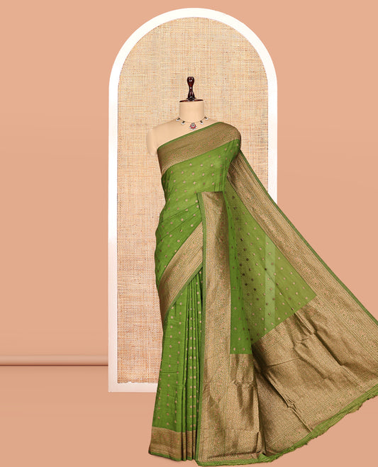 Leaf Green Fancy Crepe Saree