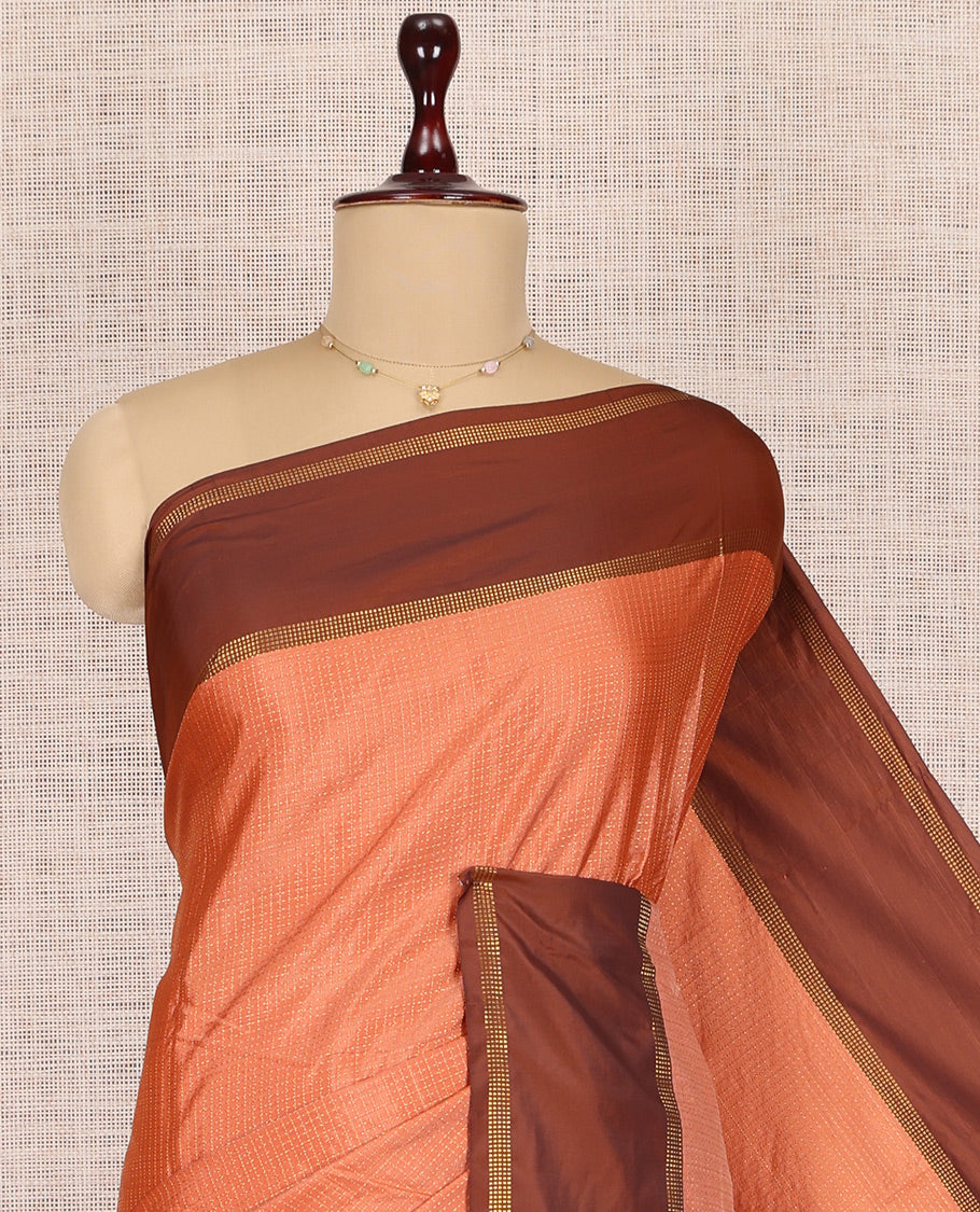 Orange Arani Saree, Subtly Sparkled with Zari Checks, a Contrast Bodi Border, Pallu of Zari Design, and a Matching Blouse