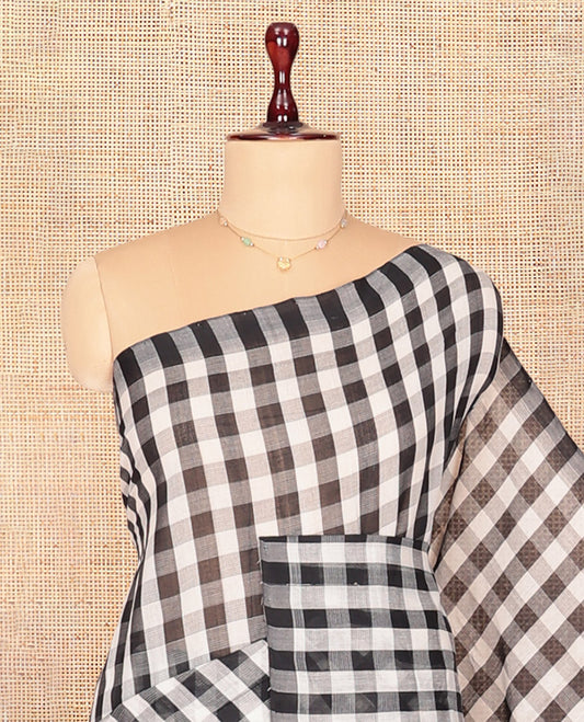 Borderless Black-White Mangalagiri Cotton Saree