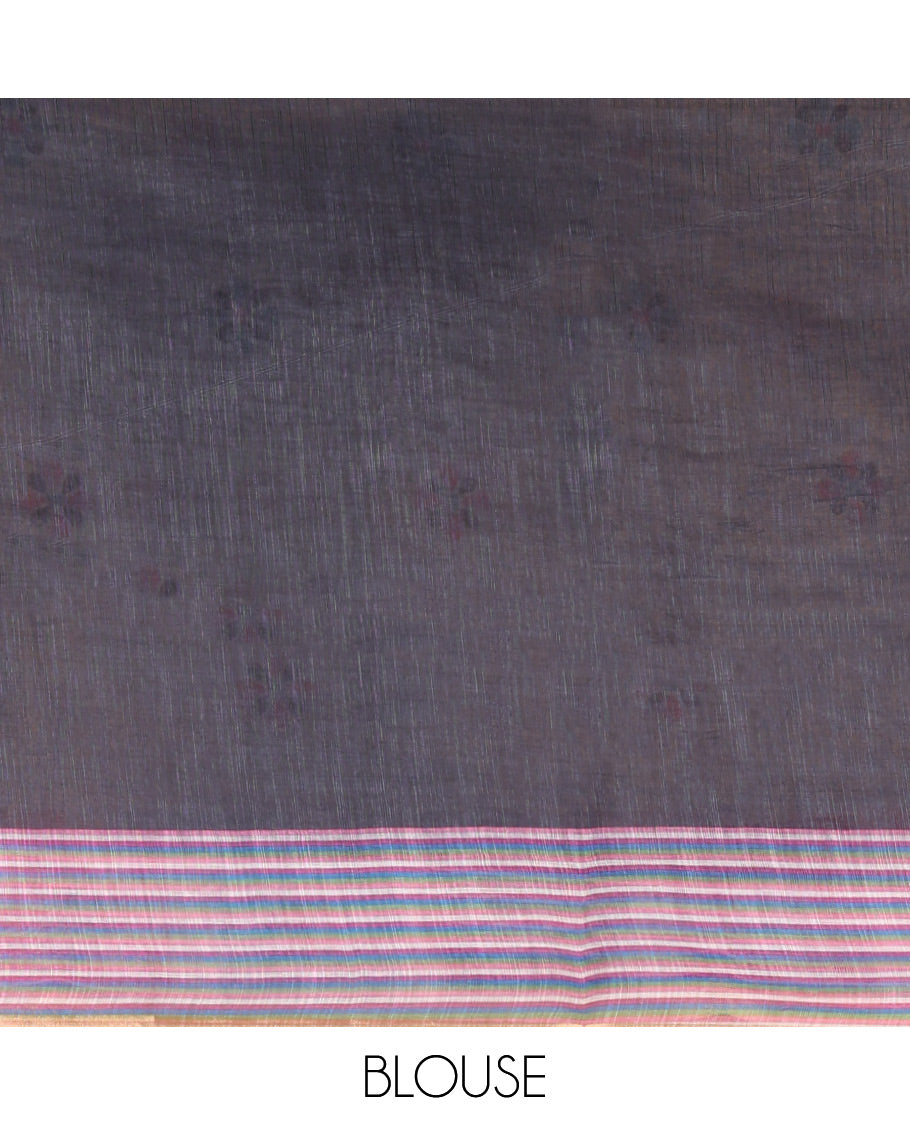 Cream-Black Linen Cotton Saree