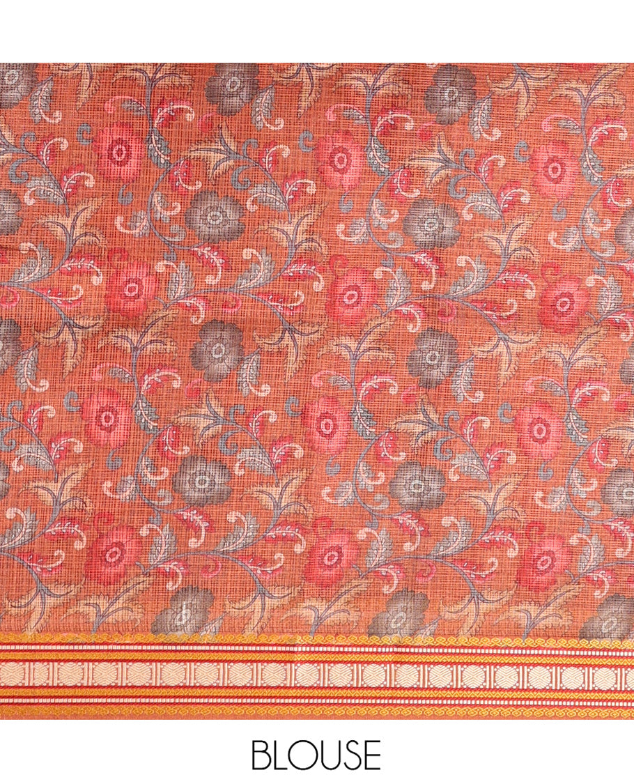 Maroon Kota Saree, Contrast Temple Thread Traditional Border, and a Contrast Blouse