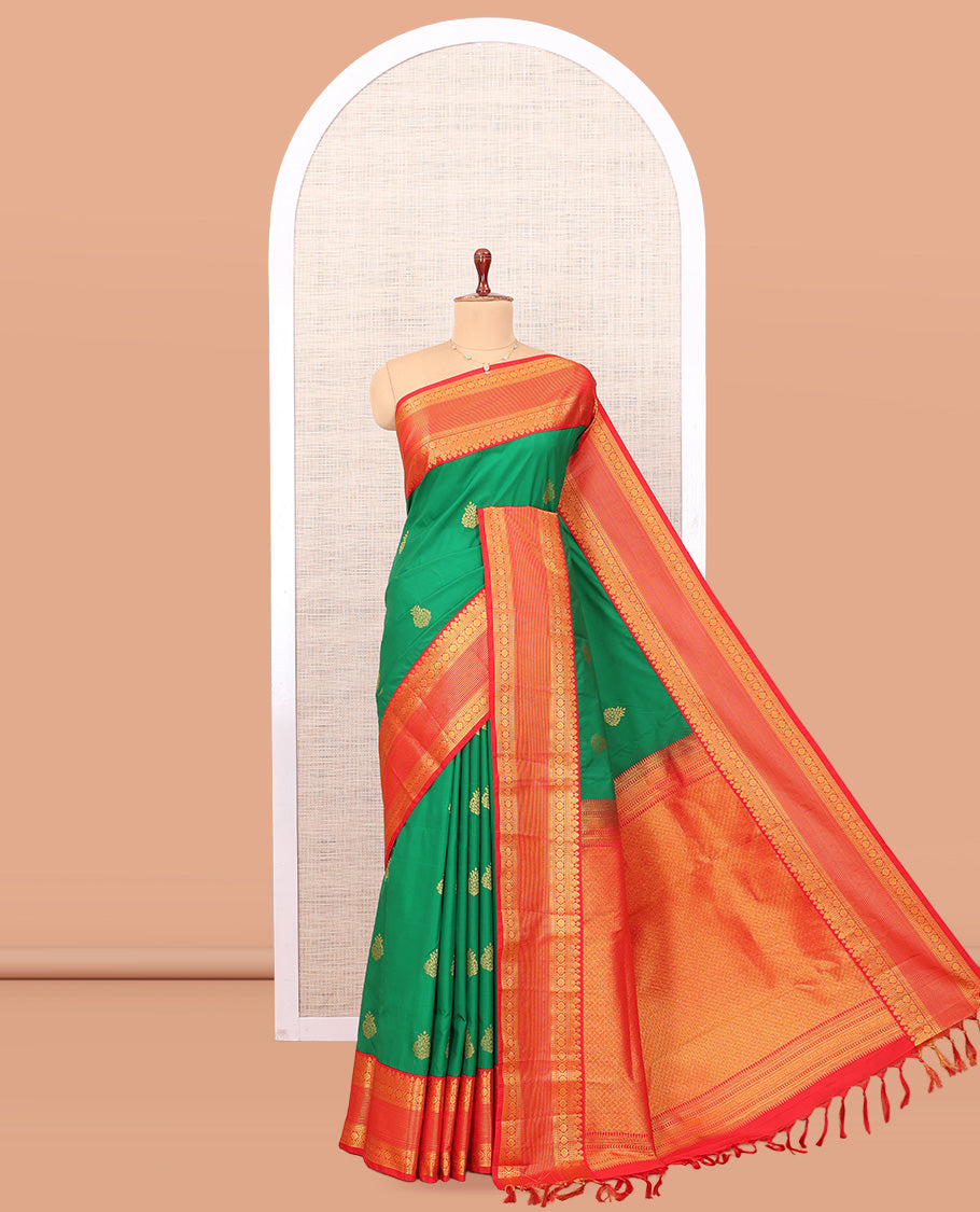 Leaf Green-Red Budget Silk Saree