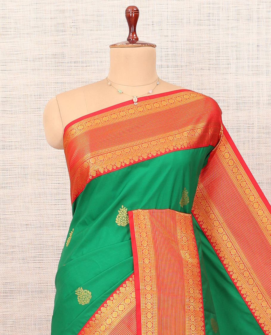 Leaf Green-Red Budget Silk Saree