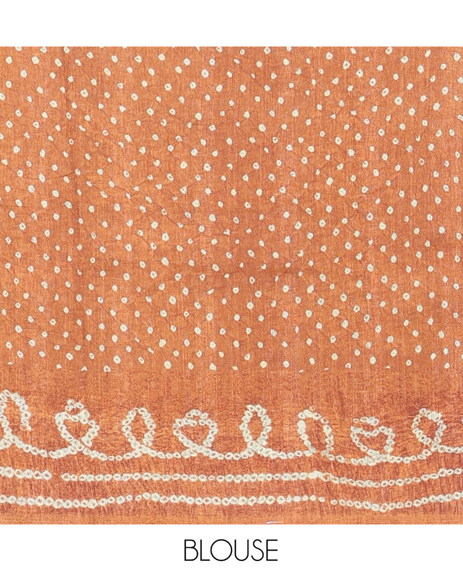Green Fancy Tussar Saree Features Kalamkari Floral and Animal Print, Contrast Bandhani Border, Bandhani Pallu, and a Contrast Blouse