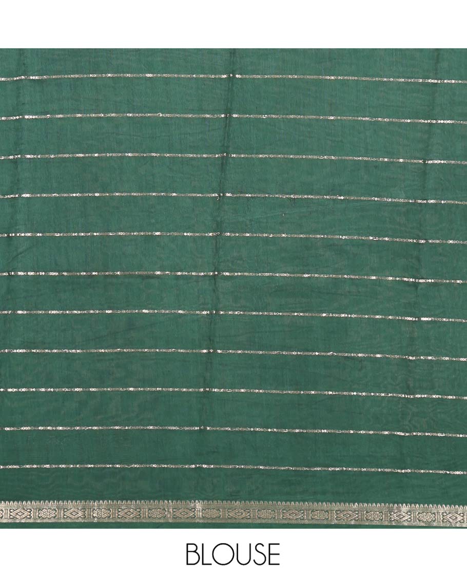 Green Assam Silk Saree, Embellished with Zari Stripes, a Traditional Zari Border, a Pallu Steeped with Zari Stripes