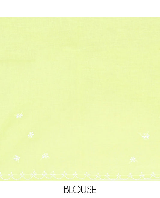 Green floral embroidery lucknowi chikankari cotton saree,self-border & pallu of floral & paisley embroidery