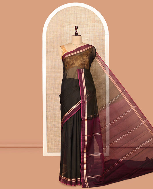 Brown Plain Silk Cotton Saree