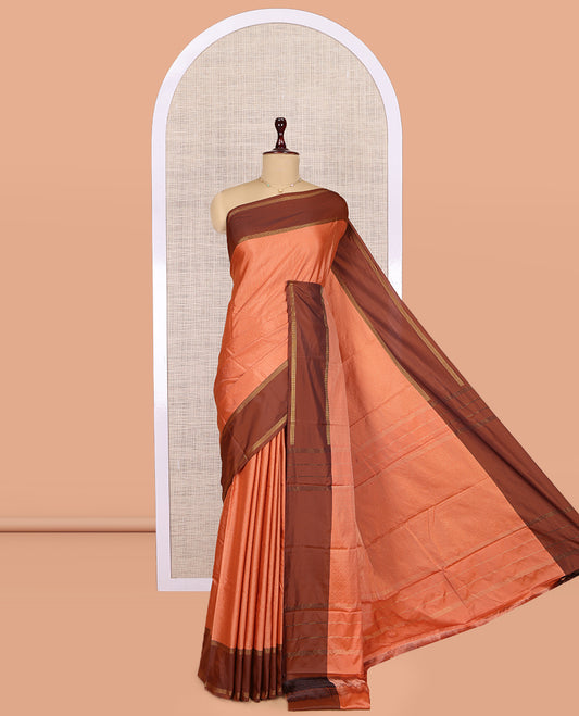 Orange Arani Saree, Subtly Sparkled with Zari Checks, a Contrast Bodi Border, Pallu of Zari Design, and a Matching Blouse