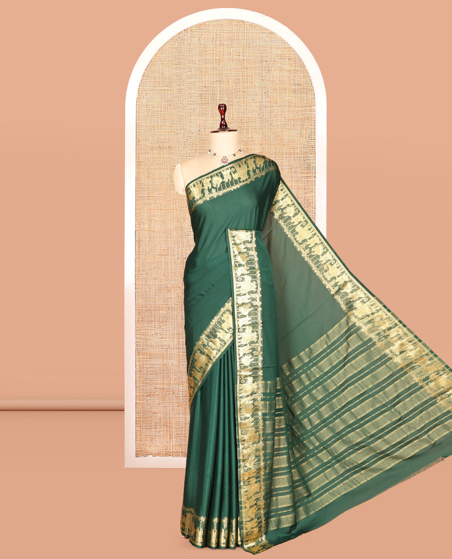 Karumpachai Plain Semi-Mysore Saree, Zari Wedding-Themed Border, Zari Striped Pallu, Matching Blouse