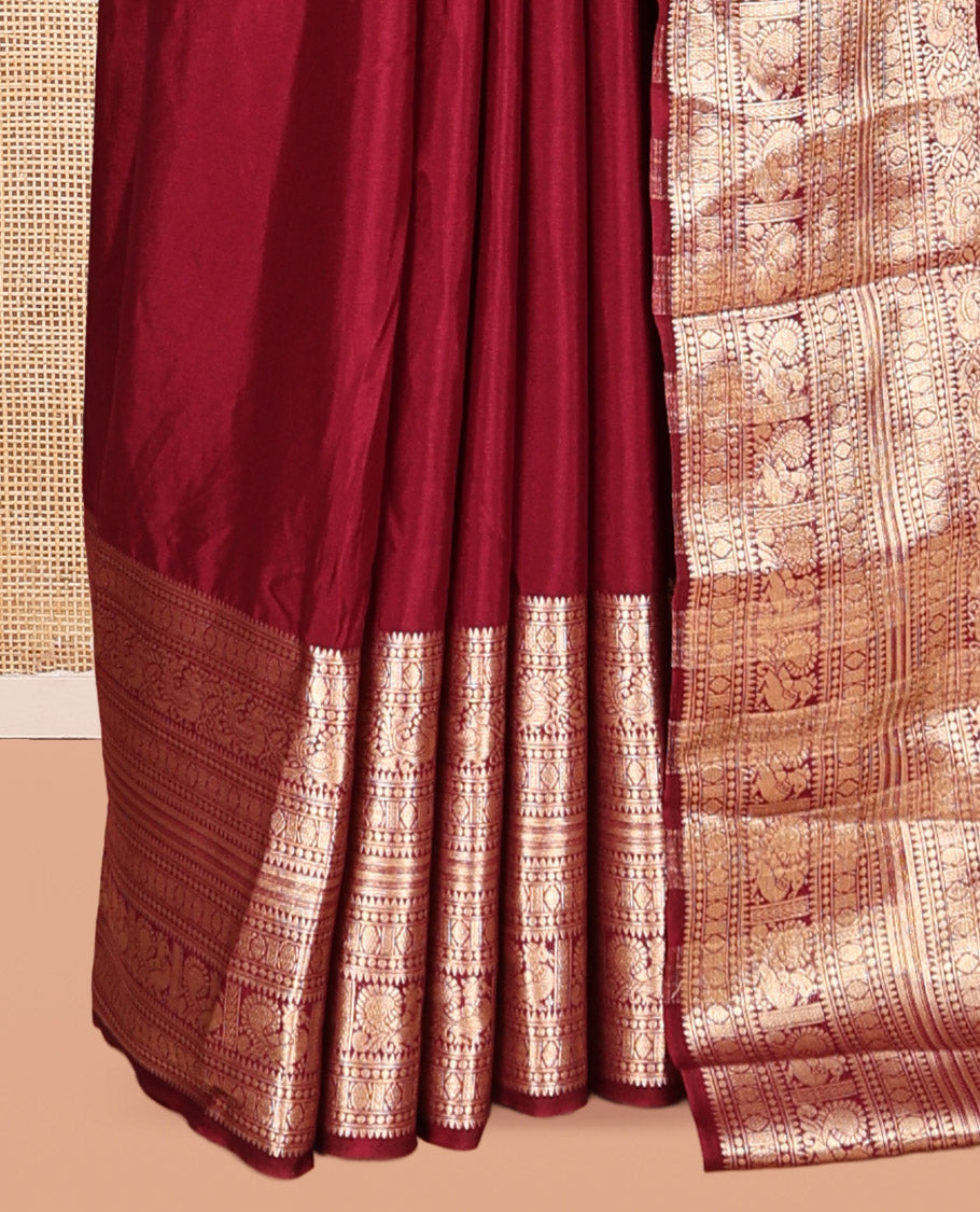 Wine Plain Semi-Mysore Silk Saree