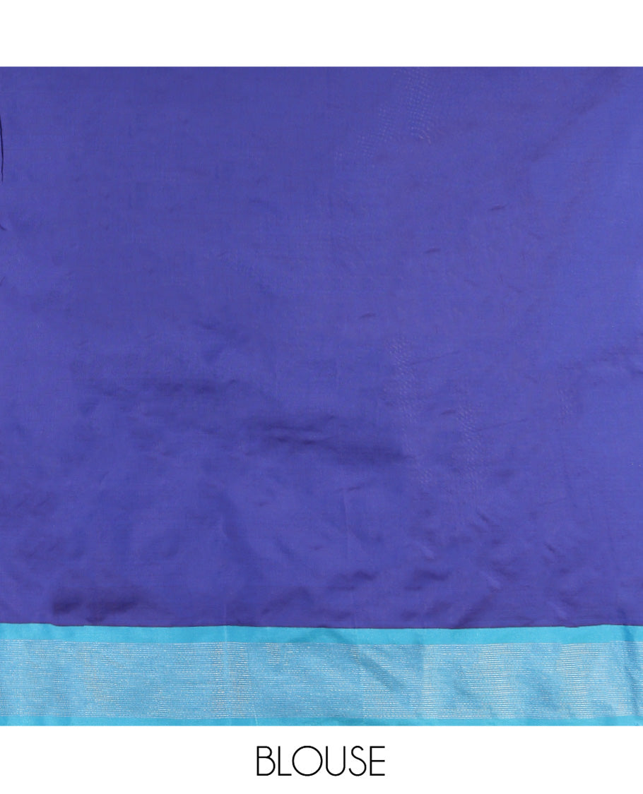 Royal Blue Aarani Gift Saree, Adorned with Plus-Shaped Buttas on Its Body, Complemented by a Contrast Striped Border, Subtle Striped Pallu, and Paired with a Matching Blouse