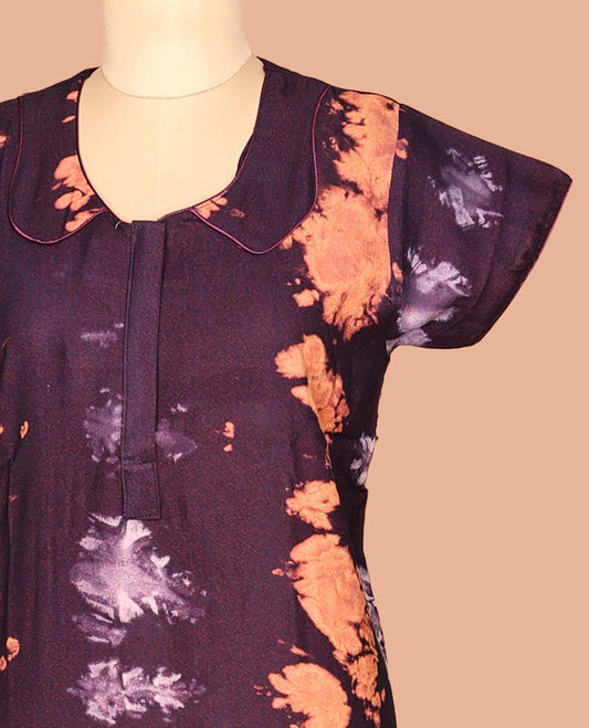Purple Shibori Print Cotton-Blended Nighty