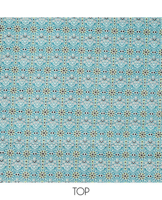 Blue chudidhar material set ogee pattern top with striped floral bottom & floral design dupatta