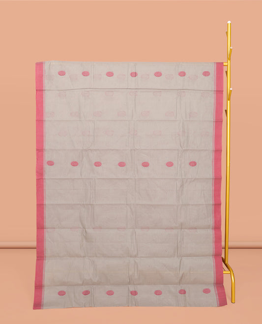 Grey Kanchi Cotton Saree, Bedecked with Buttas All Over Its Body, Complemented by a Contrast Border, Pallu of Jaal Design, and Paired with a Matching Blouse