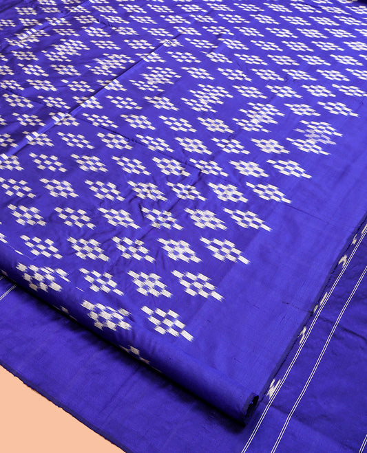 Blue Pochampally Ikat Silk Saree, Ornamented with Ikat Buttas, Highlighted by Self-Pallu of Jaal Design, and a Matching Blouse