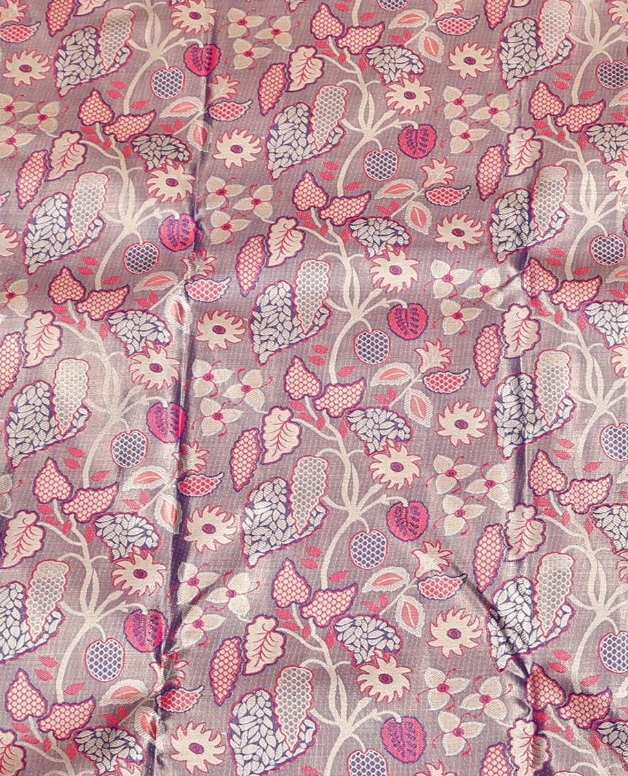 Violet Art Silk Half-Saree, Delicately Woven with Floral Jacquard Design, Contrast Traditional Zari Border, Paired with a Contrast Jacquard Blouse, and an Intricate Dhavani