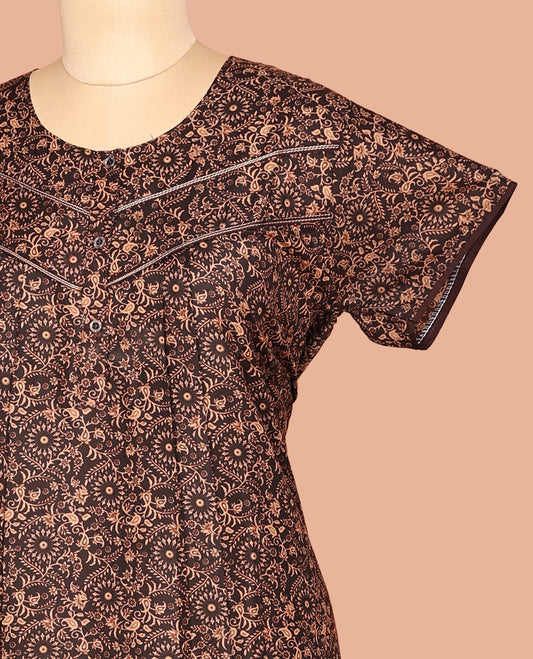 Brown Paisley Cotton-Blended Nighty