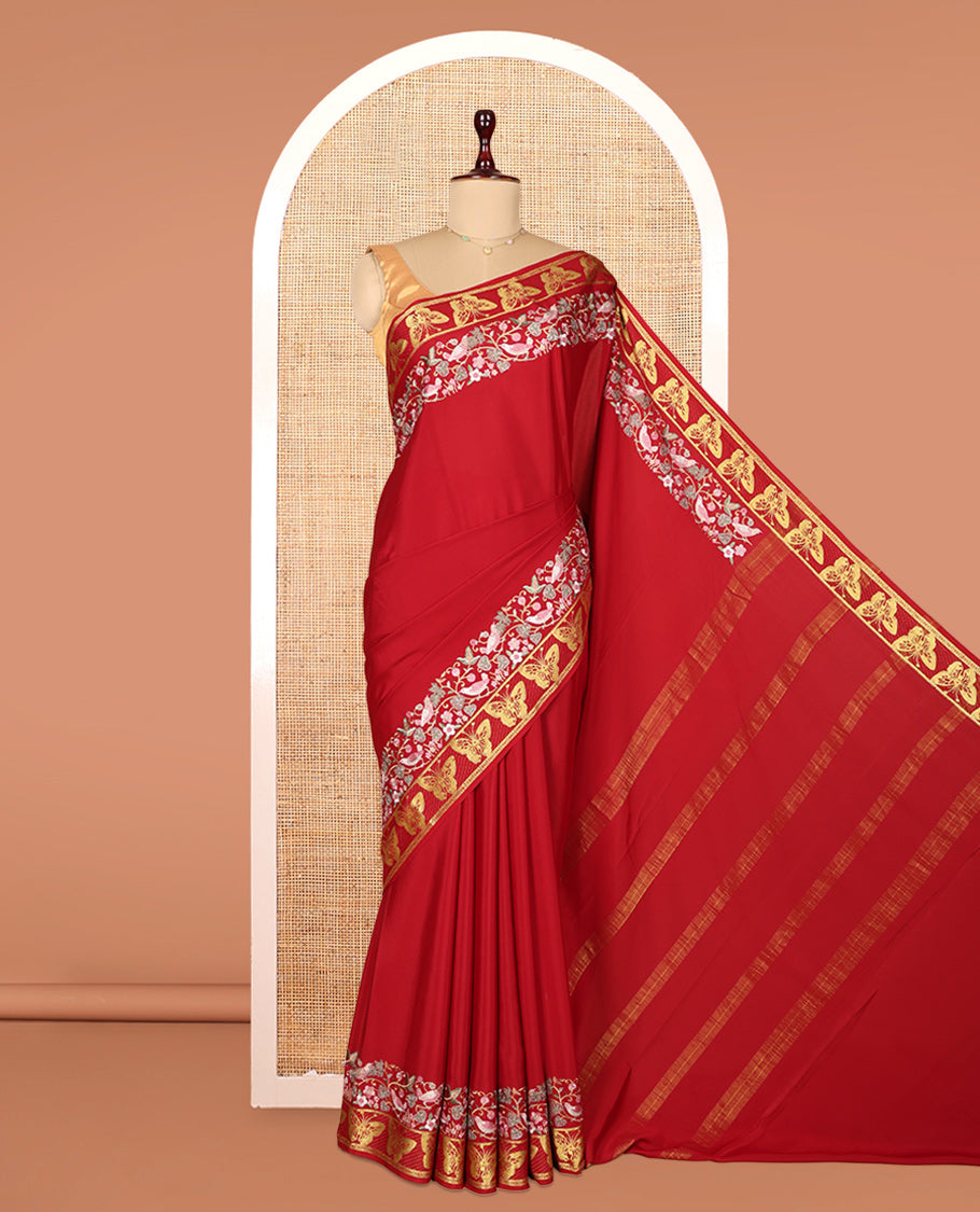 Red Plain Mysore Silk Saree