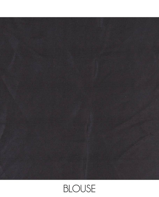 Bordeless black with violet printed design modal crepe saree & printed pallu along with plain blouse
