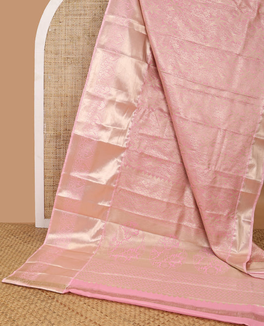 Baby pink floral design budget silk saree with self intricate zari design border & floral design pallu