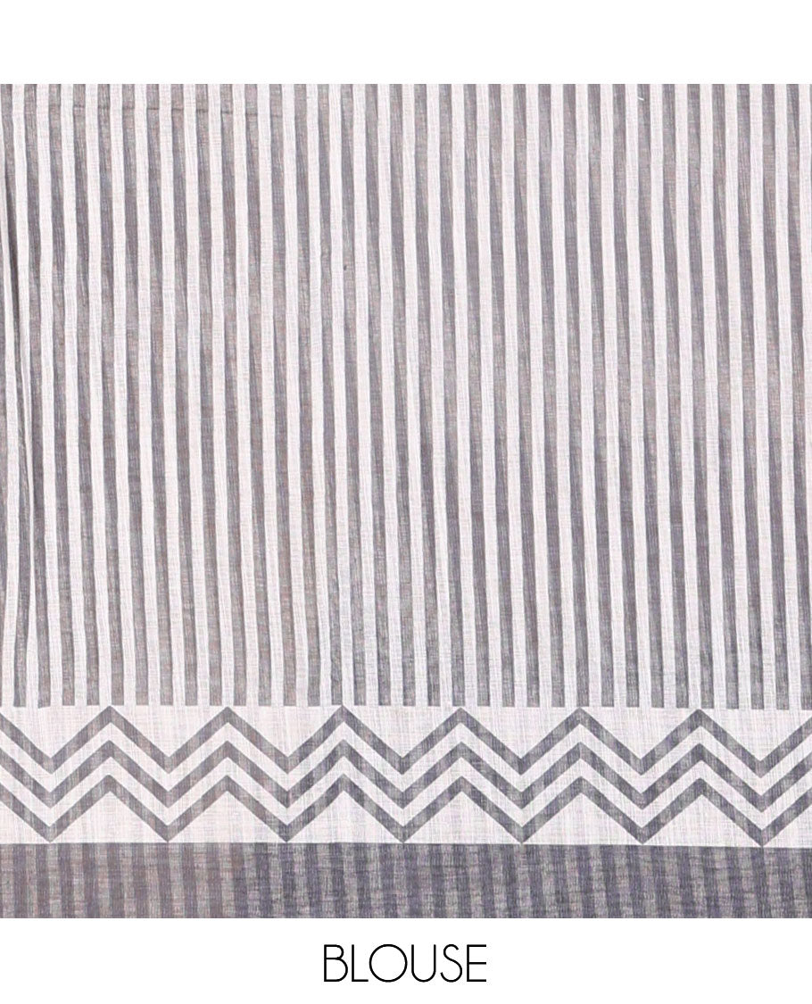 Borderless Orange Linen Cotton Saree, Accentuated with Stripes, a Self-Pallu of Stripes, and a Contrast Blouse