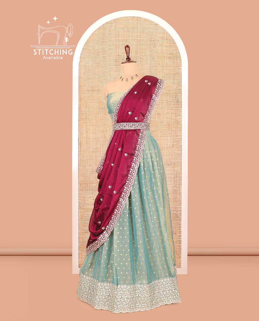 Steel Blue Moss Organza Half-Saree