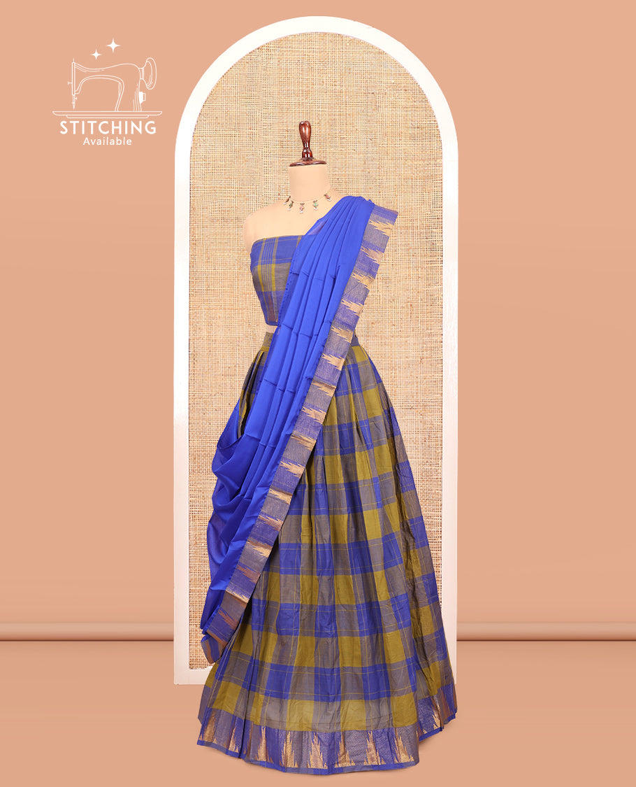 Mehendi Green-Royal Blue Chettinad Half-Saree