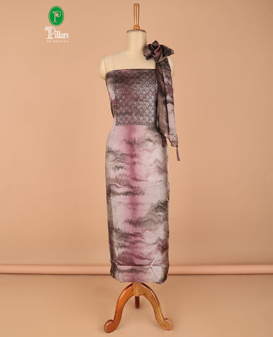 Brown chudidhar material marble print double shade embroidery sequins work georgette top with santoon material pant & marble print double shade georgette dupatta