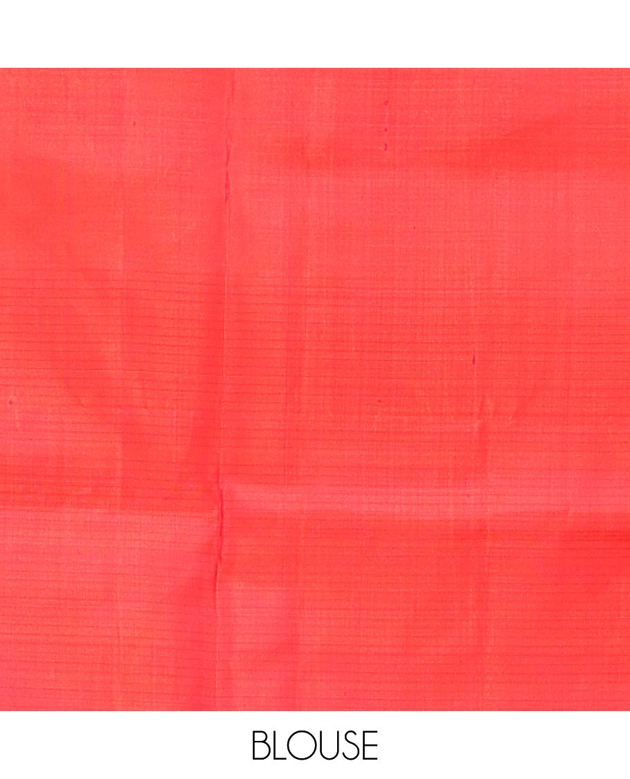 Red Mayuri Soft Silk Saree, Sparsely Sparkled with Stripes All Over Its Body, Highlighted by Zari Geometric Border, Pallu of Gleaming Zari Checks, and Paired with a Matching Blouse