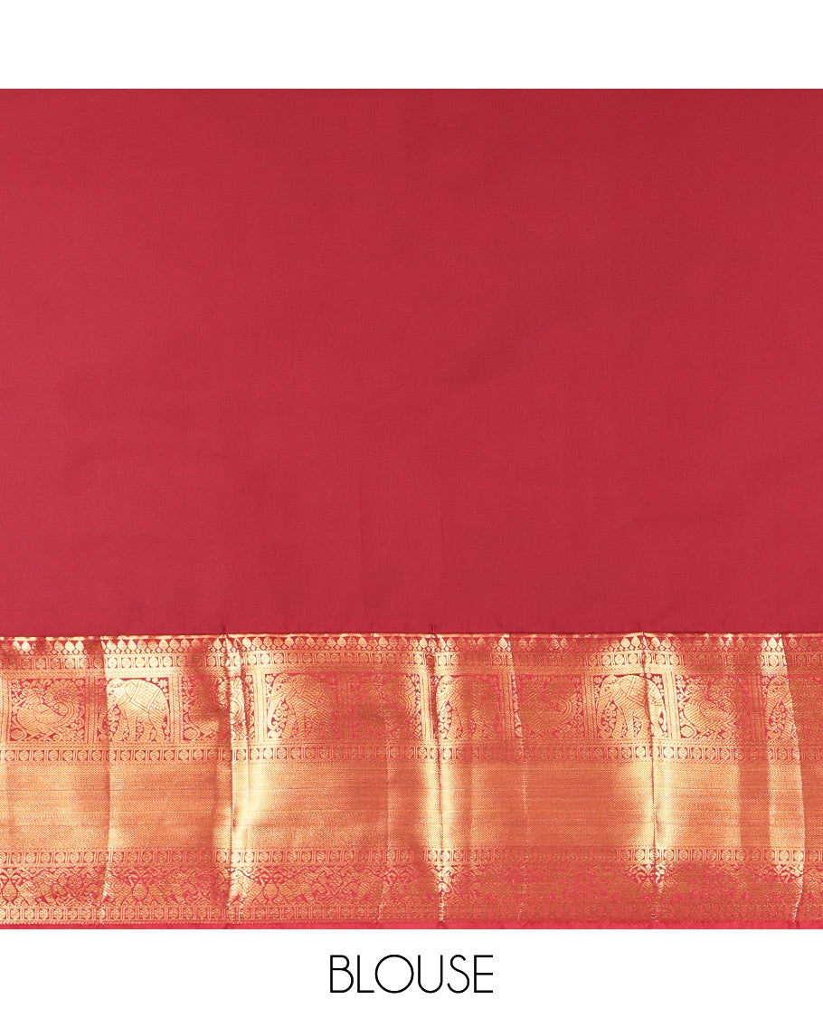 Orange Budget Silk Saree, Delicately Woven with Zari Buttas, Complemented by a Contrast Traditional Zari Border, Grand Pallu, and a Contrast Blouse