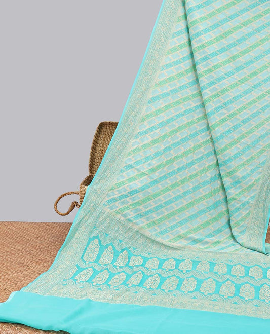 Blue rangkat-style jacquard design banaras georgette saree with zari border & intricate floral design pallu