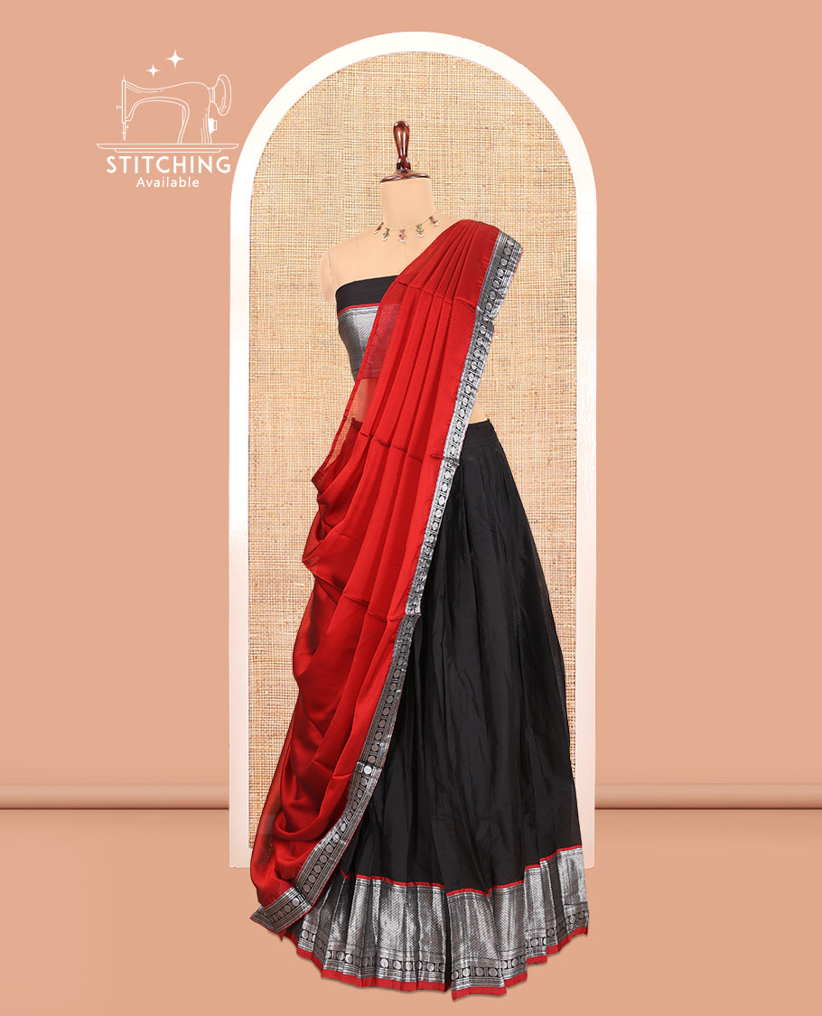 Black-Red Mercerised Cotton Half-Saree