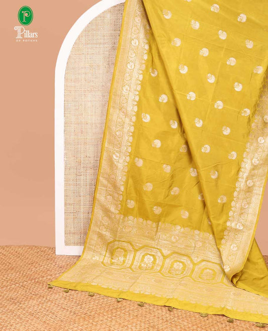 Mustard neem zari butta dola silk saree with banaras border & rich pallu along with plain blouse