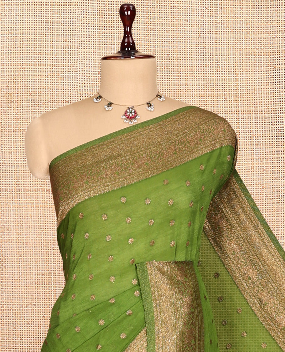 Leaf Green Fancy Crepe Saree
