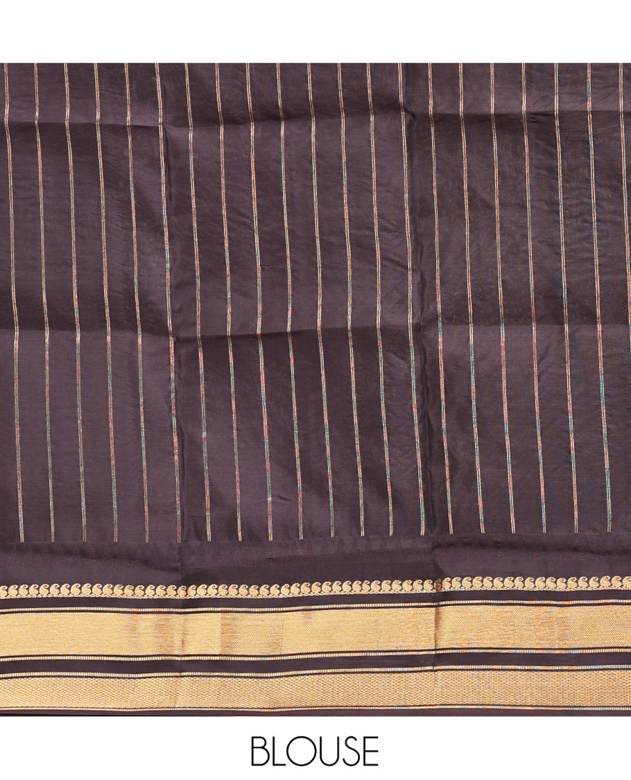 Magenta and Dark Purple Vasundhara Lite Silk Mix Saree, Graced with Checked Design All Over Its Body, Complemented by a Contrast Thazampoo Rekku Border of Manga Mokku, Muthu, and Mayil Kann Designs, Grand Pallu, and Paired with a Contrast Blouse