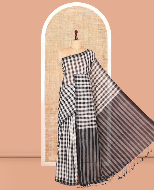 Borderless Black-White Mangalagiri Cotton Saree