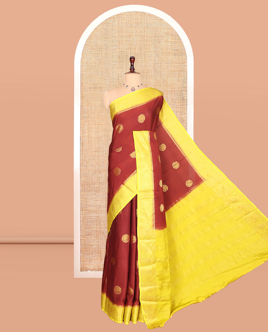 Coffee Brown Elephant Buttas Fancy Mysore Silk Saree, Contrast Elephant Border, Contrast Blouse