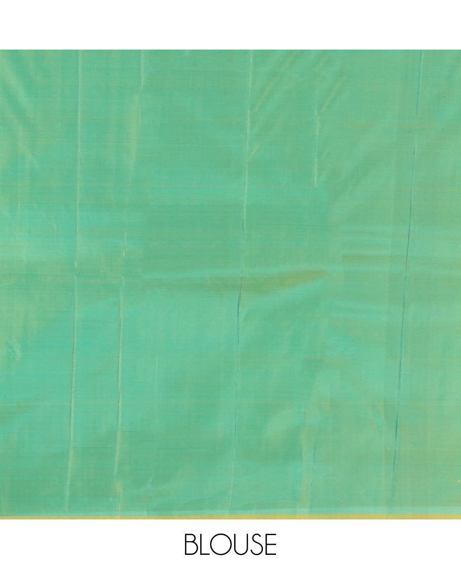 Blue Kanchipuram Silk Saree, Graced with Zari Buttas, Contrast Mayil Border, Floral Design Woven Pallu, and a Contrast Blouse
