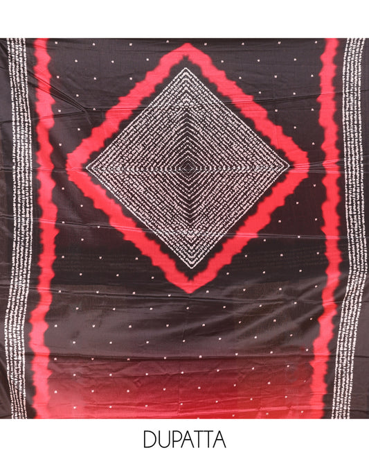 Red-Black Satin Crepe Material Chudidar Set