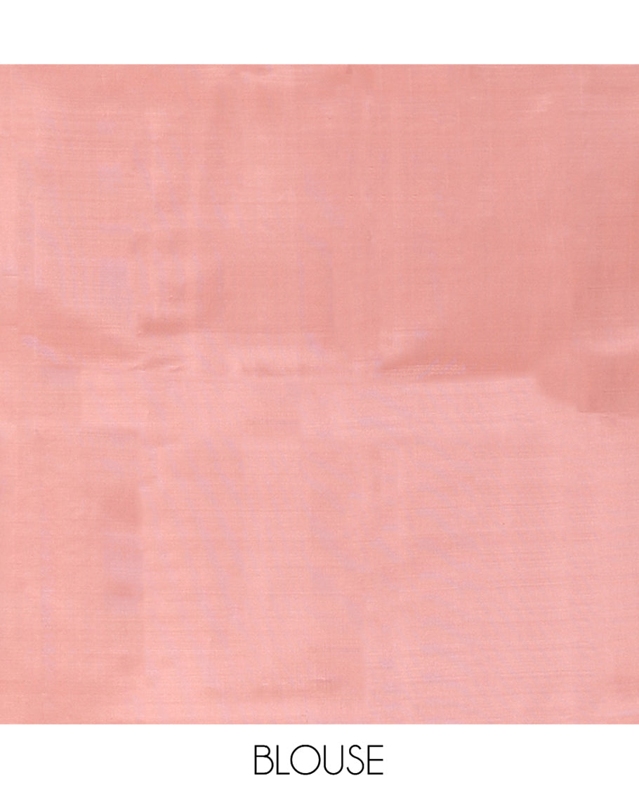Borderless Zari Butta Peach Mayuri Lite Silk Mix Saree