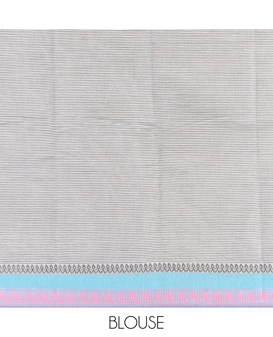Grey Striped Andhra Cotton Saree, a Contrast Traditional Thread Border, Striped Pallu, and a Matching Blouse