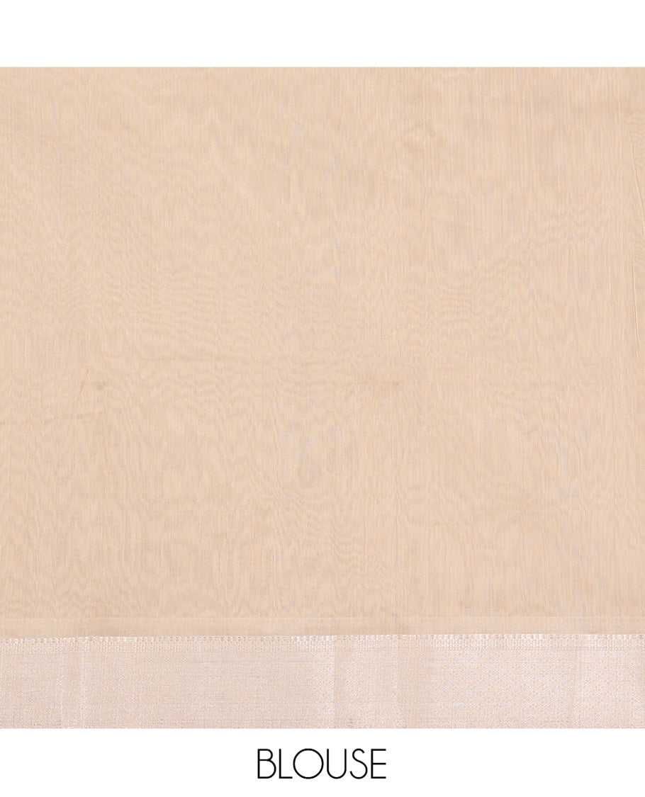 Beige Maheshwari Cotton Saree, Detailed with Flower Buttas All Over Its Body, Highlighted by Traditional Zari Design Border, Pallu Steeped with Flower Buttas, and Paired with a Matching Blouse