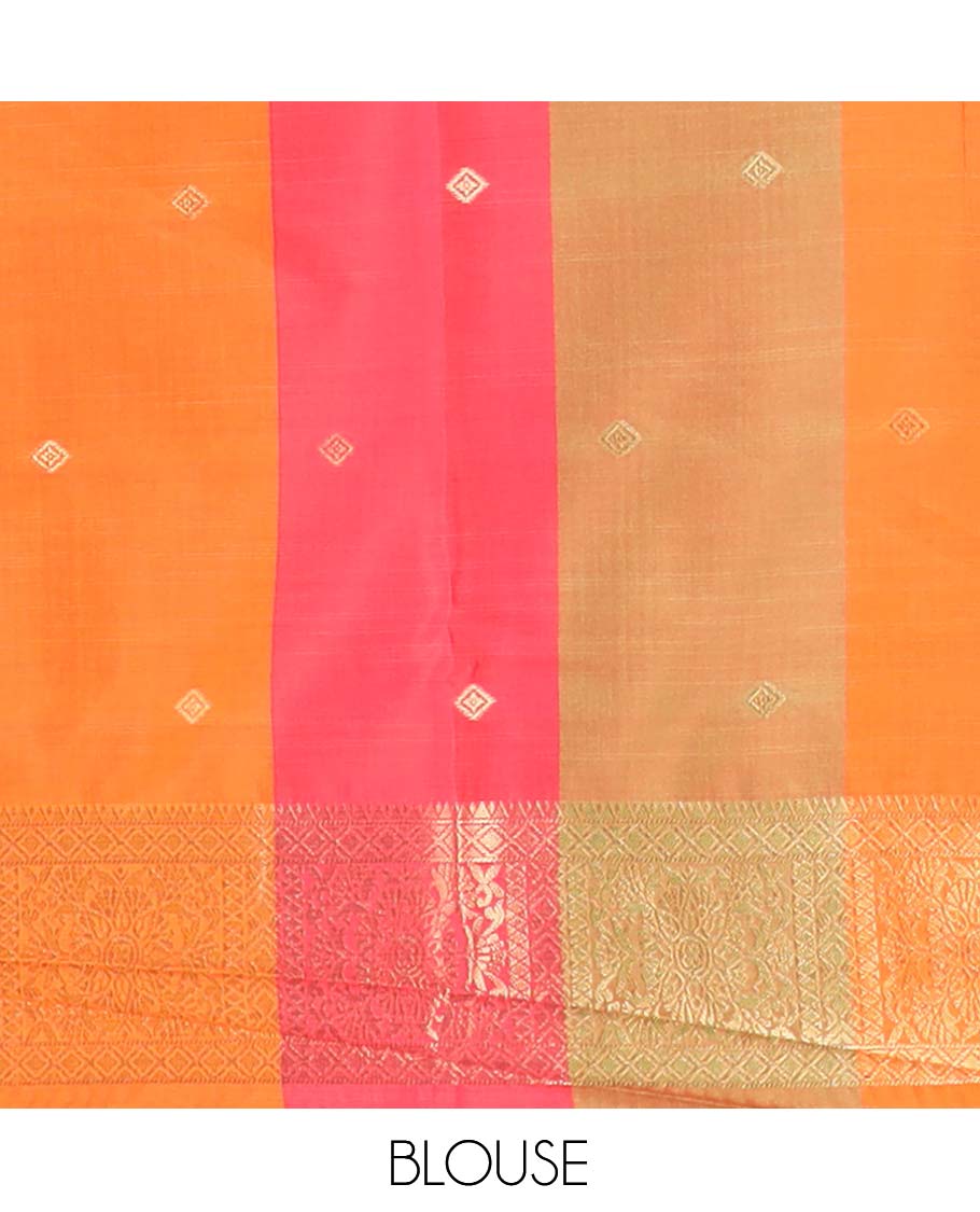 Multi-Color Palum Pazhamum Checked Fancy Soft Silk Saree, Ornamented with Zari Buttas, a Zari Border, Rich Pallu, a Matching Blouse