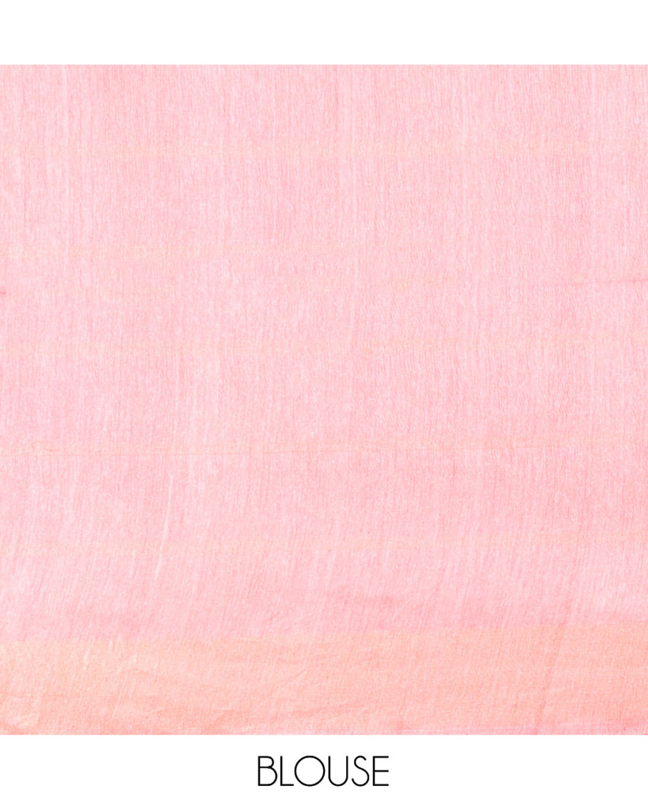 Pink Tussar Silk Saree, Prettified with Checks, a Subtle Border, a Self-Pallu, and a Matching Blouse